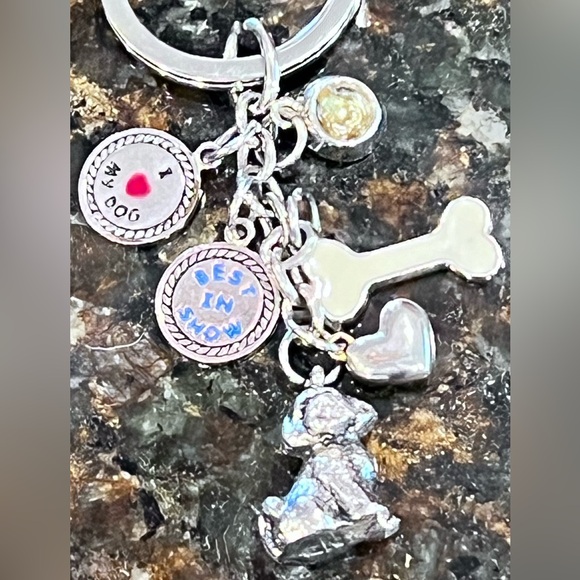 Bichon Frisé Silver Key Ring Keychain with Dangling Dog Charms - Picture 3 of 5